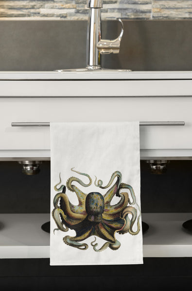 Brown Octopus Retro Retro Organic Kitchen Towel