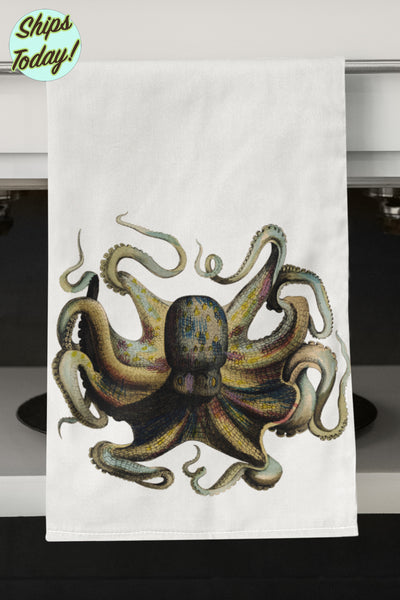 Brown Octopus Retro Retro Organic Kitchen Towel