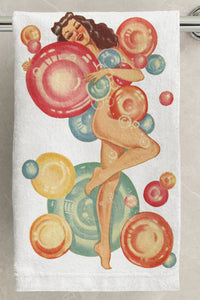 Bubbles Pinup Retro Organic Kitchen Towel