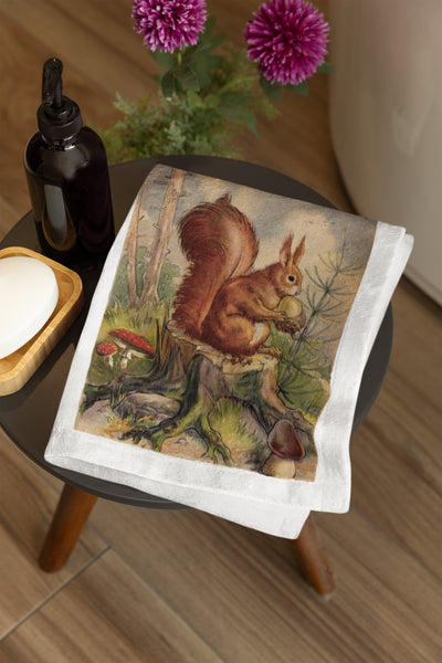 Woodland Squirrel Organic Kitchen Tea Towel