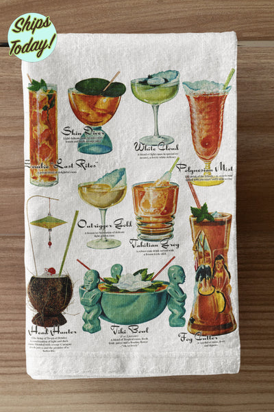 Tiki Bar Drink Cocktails Organic Tea Towel