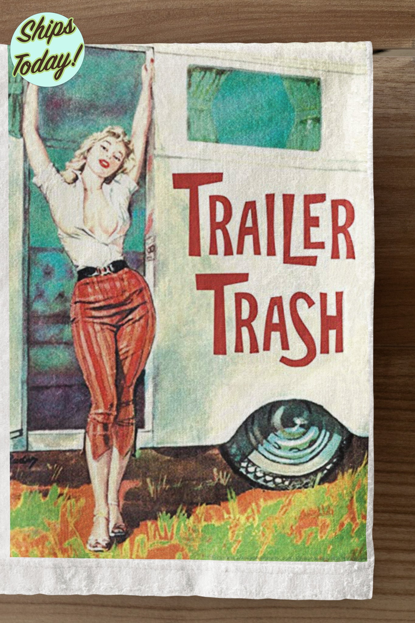 Trailer Trash Retro Kitsch Organic Tea Towel