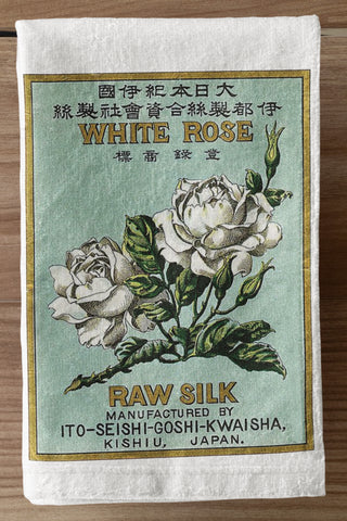 White Rose Raw Silk Organic Tea Towel