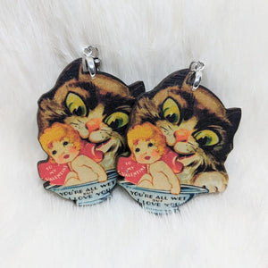 Vintage Valentine Kitten Earrings