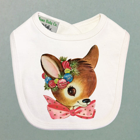 Reindeer with Wreath Organic Baby Bib