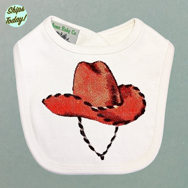 Red Cowboy Hat Organic Baby Bib