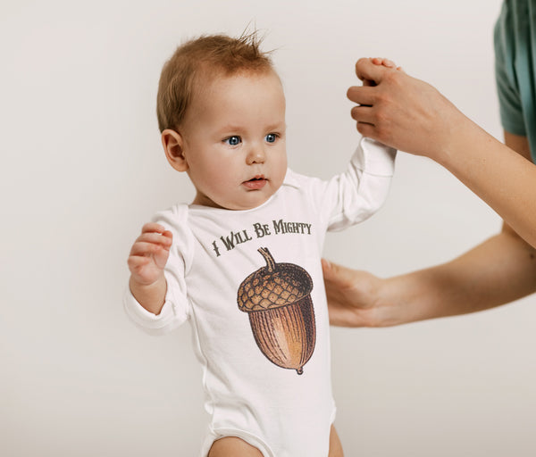 I Will Be Mighty Acorn Organic One Piece Baby Bodysuit