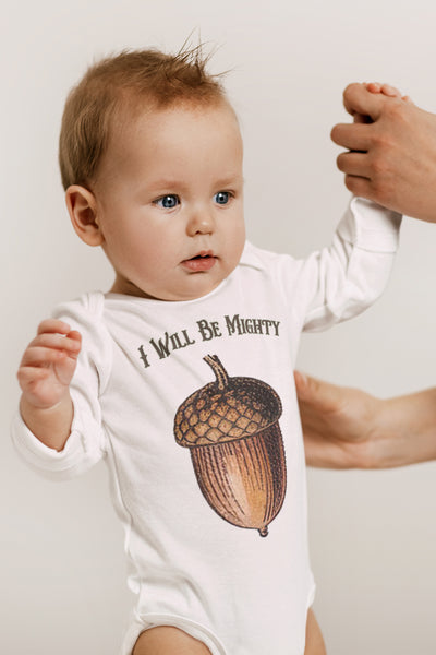 I Will Be Mighty Acorn Organic One Piece Baby Bodysuit