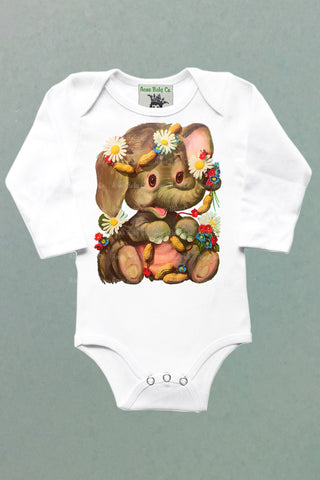 Elephant with Peanuts Organic One Piece Baby Bodysuit
