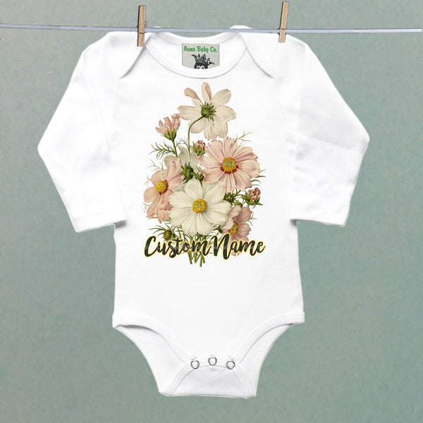 Personalized Birth Month October Cosmos Organic One Piece Baby Bodysuit