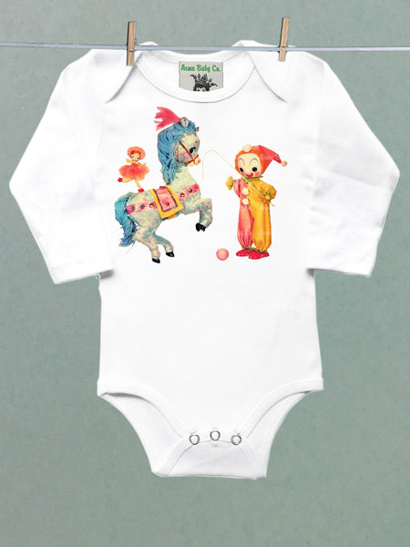 Circus Clown and Pony Organic One Piece Baby Bodysuit