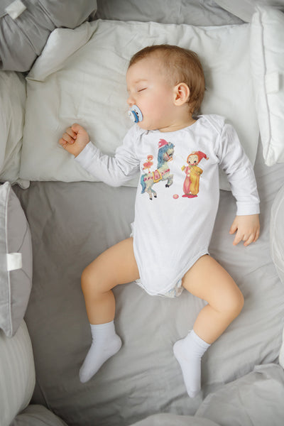 Circus Clown and Pony Organic One Piece Baby Bodysuit