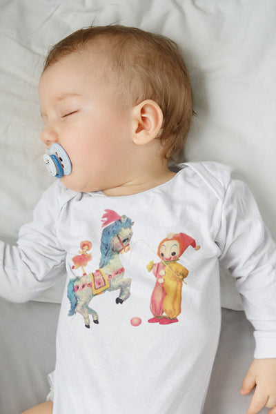 Circus Clown and Pony Organic One Piece Baby Bodysuit