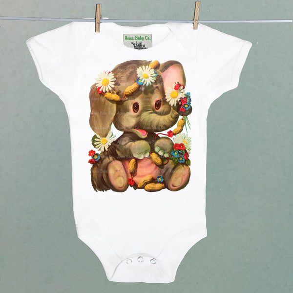 Elephant with Peanuts Organic One Piece Baby Bodysuit