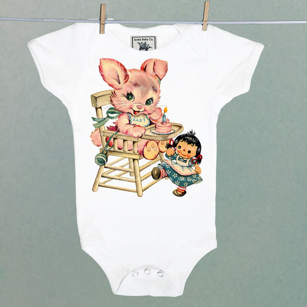 High Chair Bunny One Piece Baby Bodysuit