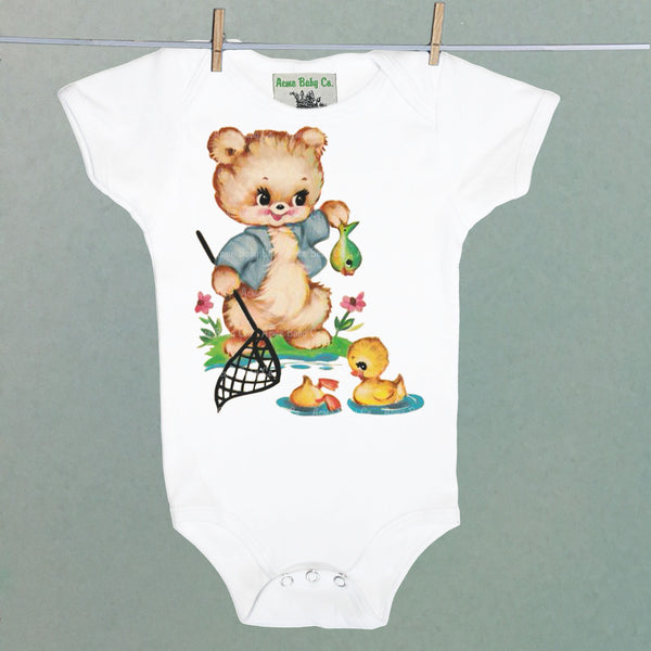 Fishing Bear Organic One Piece Baby Bodysuit