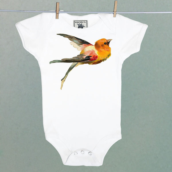 Orange Bird One Piece Baby Bodysuit
