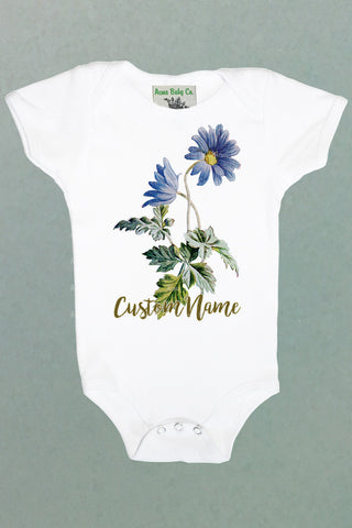 Personalized Birth Month September Aster Organic One Piece Baby Bodysuit