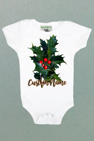 Personalized Birth Month December Holly Organic One Piece Baby Bodysuit