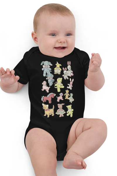 Retro Stuffy Animals Organic Cotton Baby Bodysuit