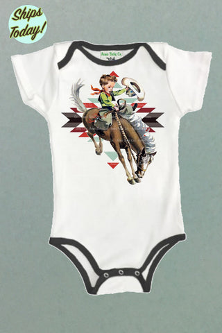 Southwest Buckaroo One Piece Bodysuit with Color Trim