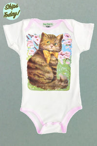 Cherry Blossom Kitten One Piece Bodysuit with Color Trim