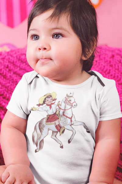Cowgirl and White Horse One Piece Baby Bodysuit