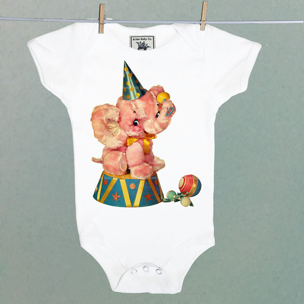 Pink Circus Elephant Organic One Piece Baby Bodysuit