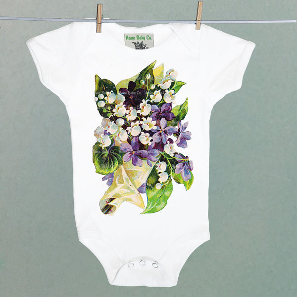 Violets Bouquet Organic One Piece Baby Bodysuit
