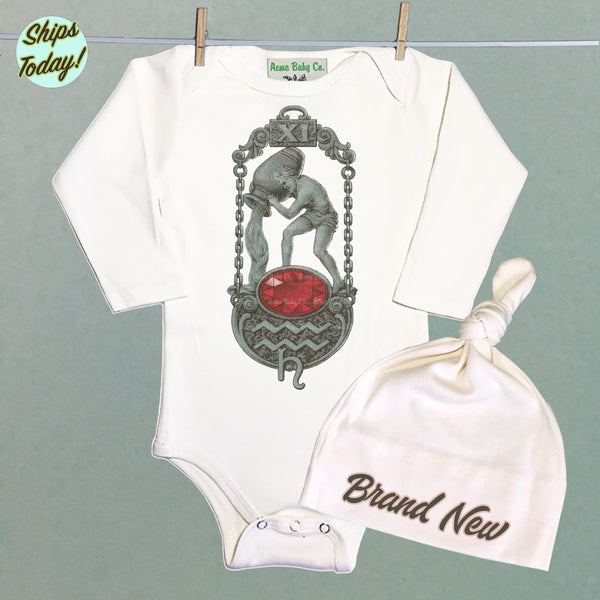 Brand New Aquarius Organic Baby Bodysuit and Cap Set