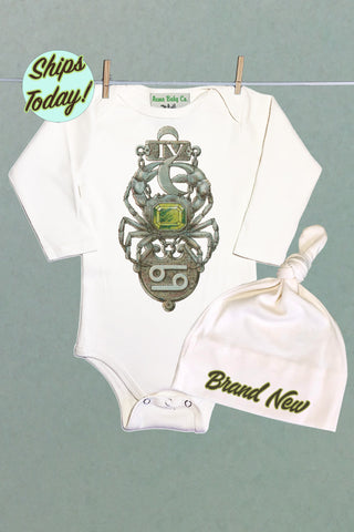 Brand New Cancer Organic Baby Bodysuit and Cap Set