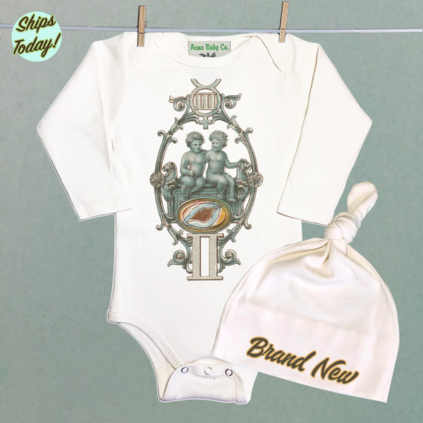 Brand New Gemini Organic Baby Bodysuit and Cap Set