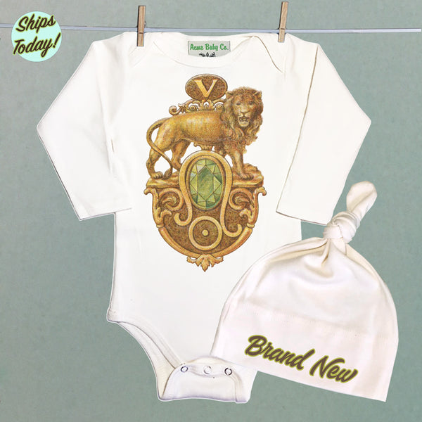 Brand New Leo Organic Baby Bodysuit and Cap Set