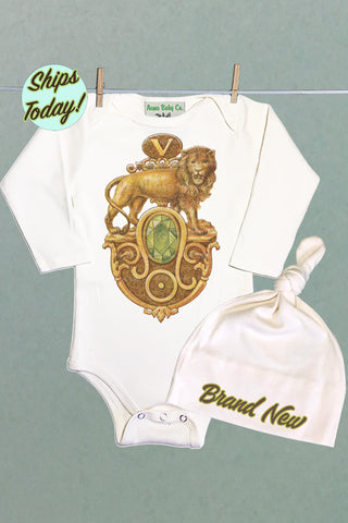 Brand New Leo Organic Baby Bodysuit and Cap Set