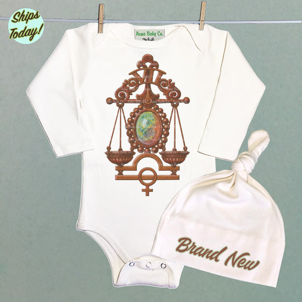 Brand New Libra Organic Baby Bodysuit and Cap Set