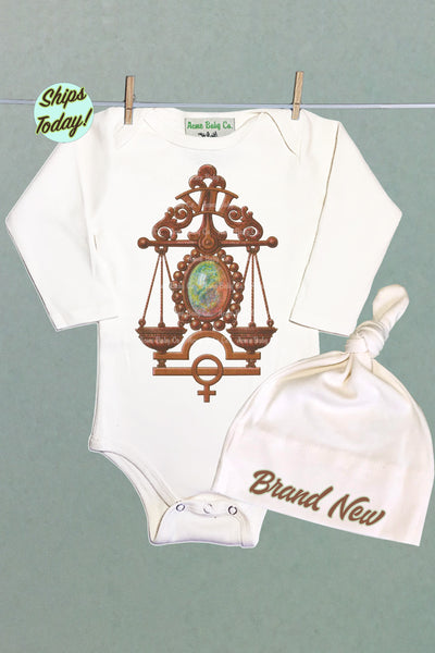 Brand New Libra Organic Baby Bodysuit and Cap Set