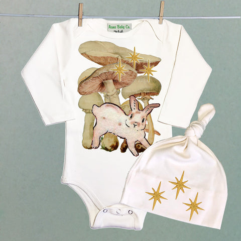 Mushroom Rabbit Organic Baby Bodysuit and Cap Set