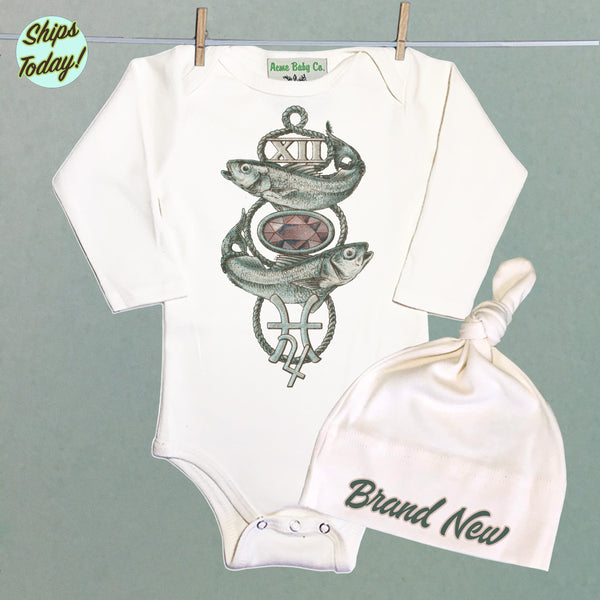 Brand New Pisces Organic Baby Bodysuit and Cap Set