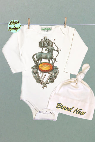 Brand New Sagittarius Organic Baby Bodysuit and Cap Set