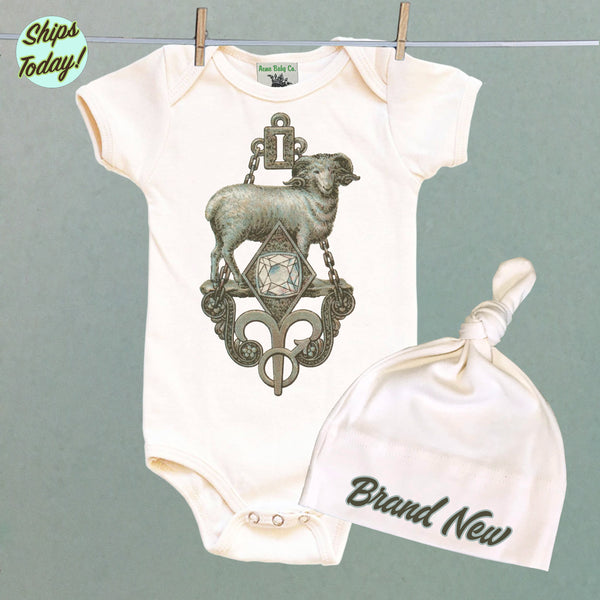 Brand New Aries Organic Baby Bodysuit and Cap Set