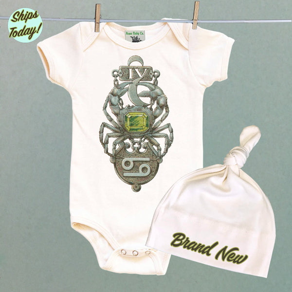 Brand New Cancer Organic Baby Bodysuit and Cap Set