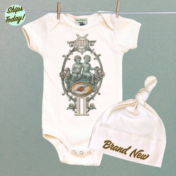 Brand New Gemini Organic Baby Bodysuit and Cap Set