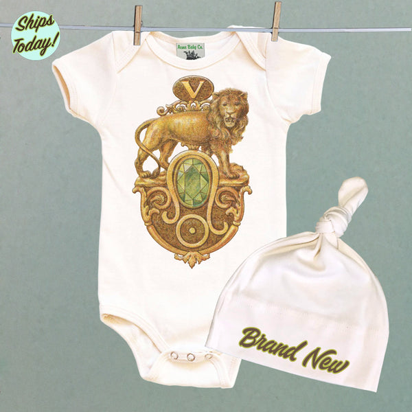 Brand New Leo Organic Baby Bodysuit and Cap Set