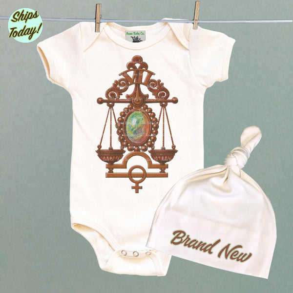 Brand New Libra Organic Baby Bodysuit and Cap Set