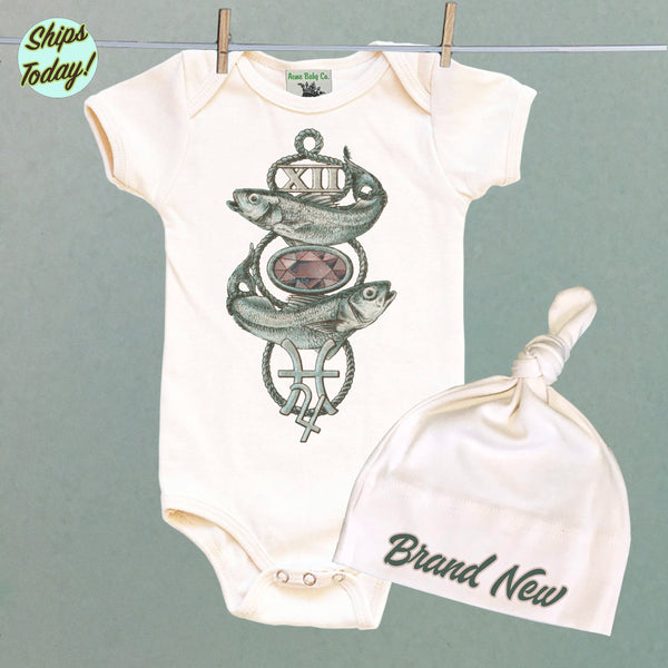 Brand New Pisces Organic Baby Bodysuit and Cap Set