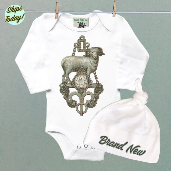 Brand New Aries Organic Baby Bodysuit and Cap Set