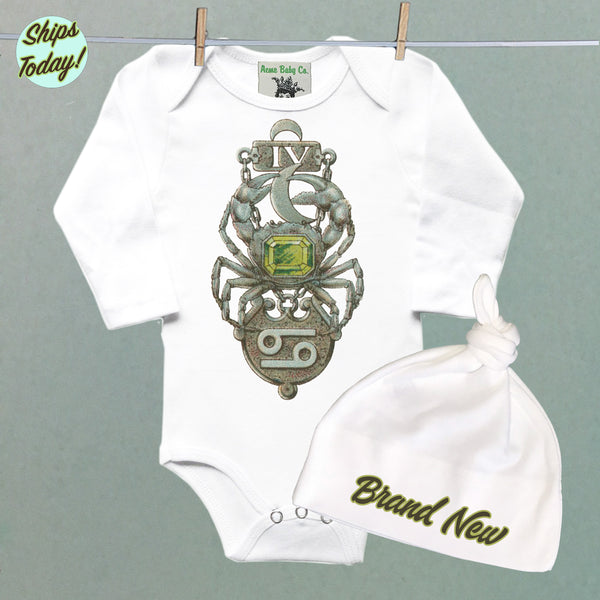Brand New Cancer Organic Baby Bodysuit and Cap Set