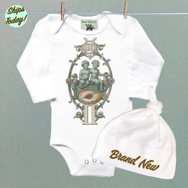 Brand New Gemini Organic Baby Bodysuit and Cap Set