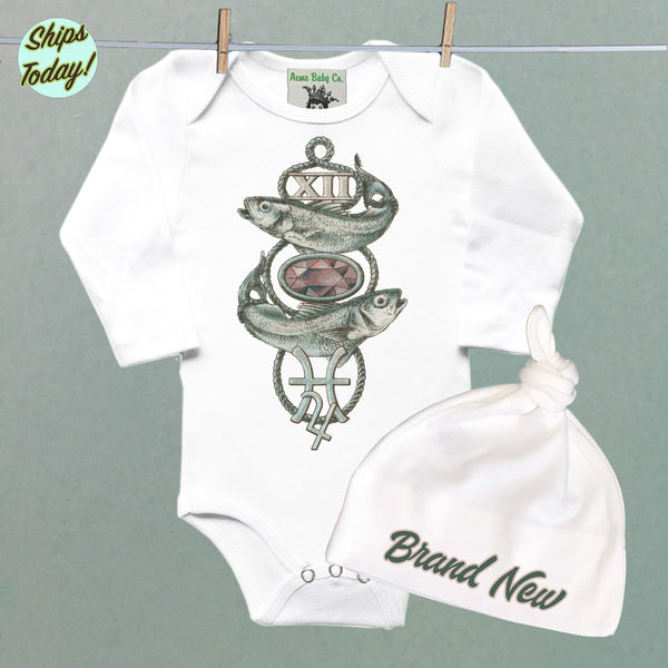 Brand New Pisces Organic Baby Bodysuit and Cap Set