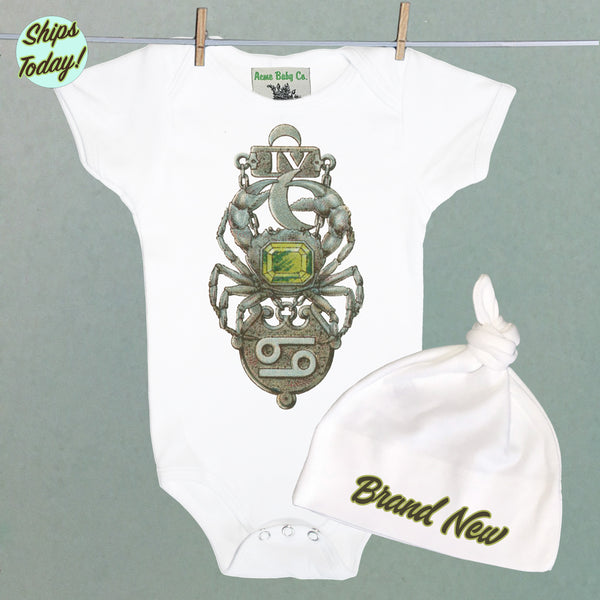 Brand New Cancer Organic Baby Bodysuit and Cap Set